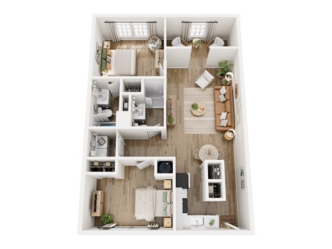 Floor plan for 2 beds, 2 baths, 1000 sqft